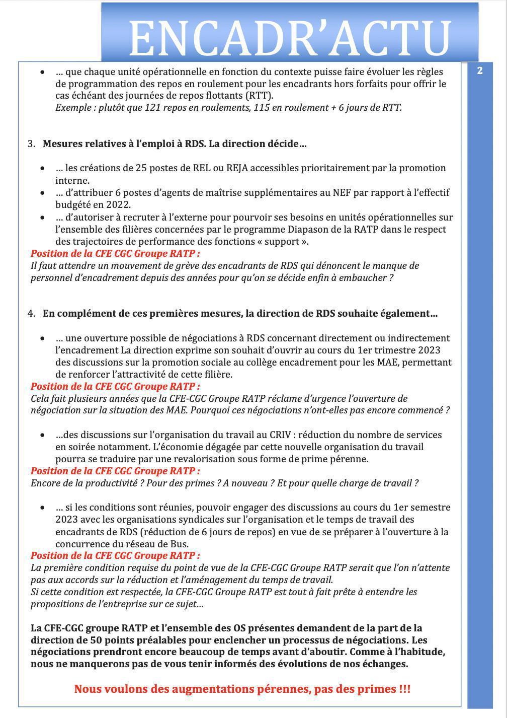 Organisation et temps de travail encadrement RDS 11 février 2023