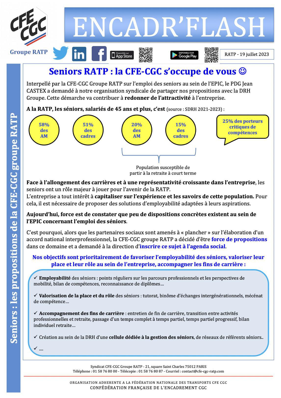 Seniors RATP : la CFE-CGC s'occupe de vous