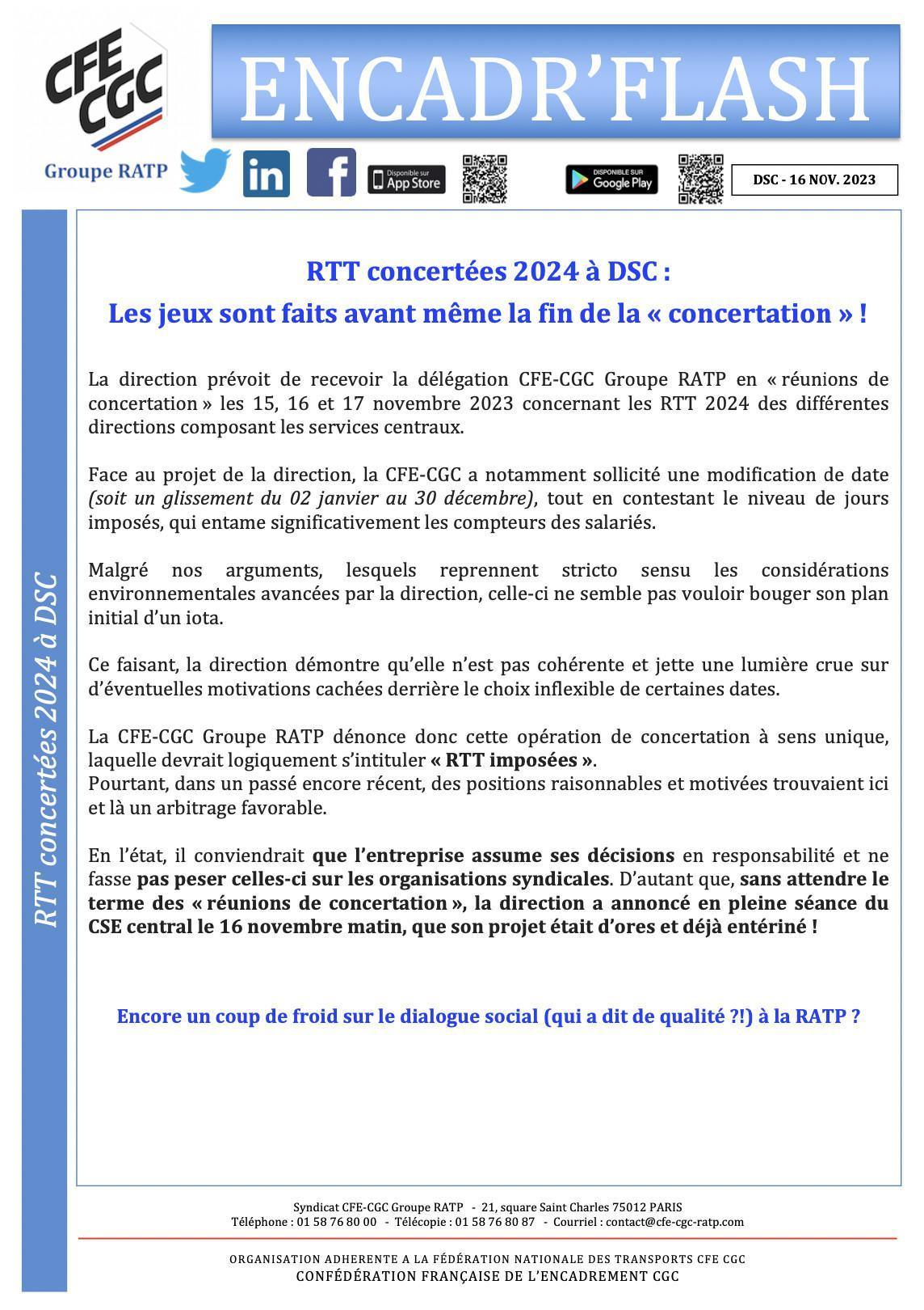 RTT concertées 2024 à DSC : les jeux sont faits avant même la fin de la "concertation" !