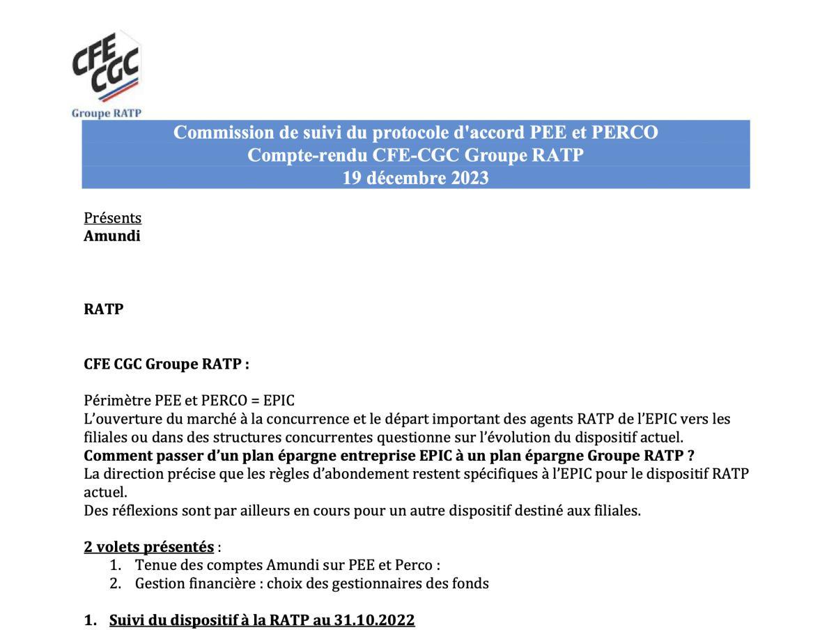 Commission de suivi du protocole d'accord PEE / PERCO