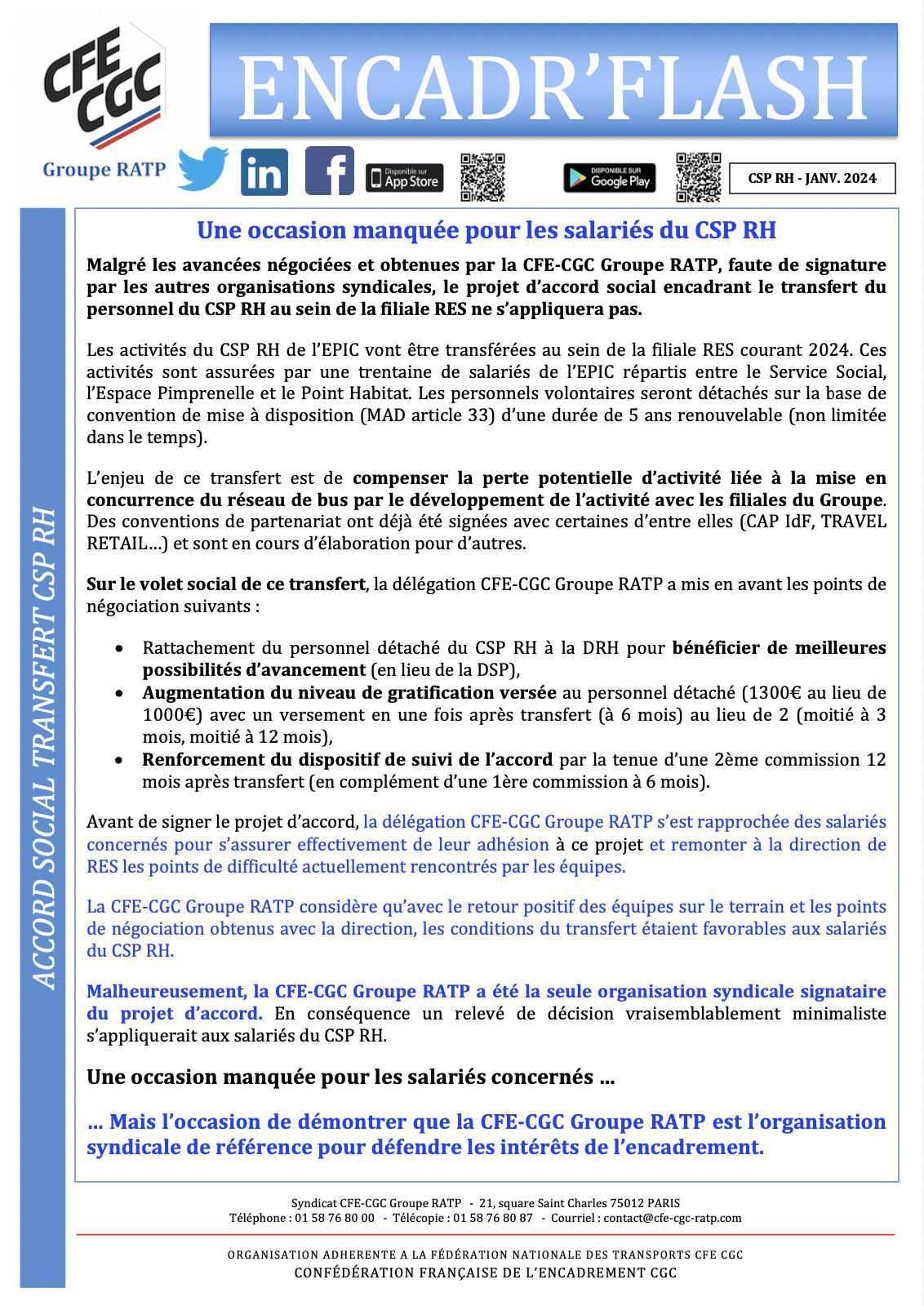 Une occasion manquée pour les salariés du CSP RH