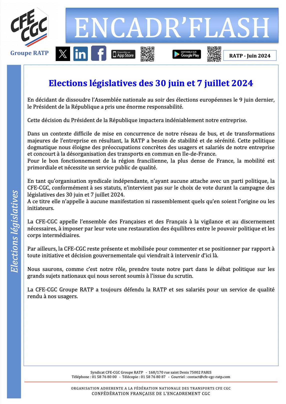 Elections législatives des 30 juin et 07 juillet 2024