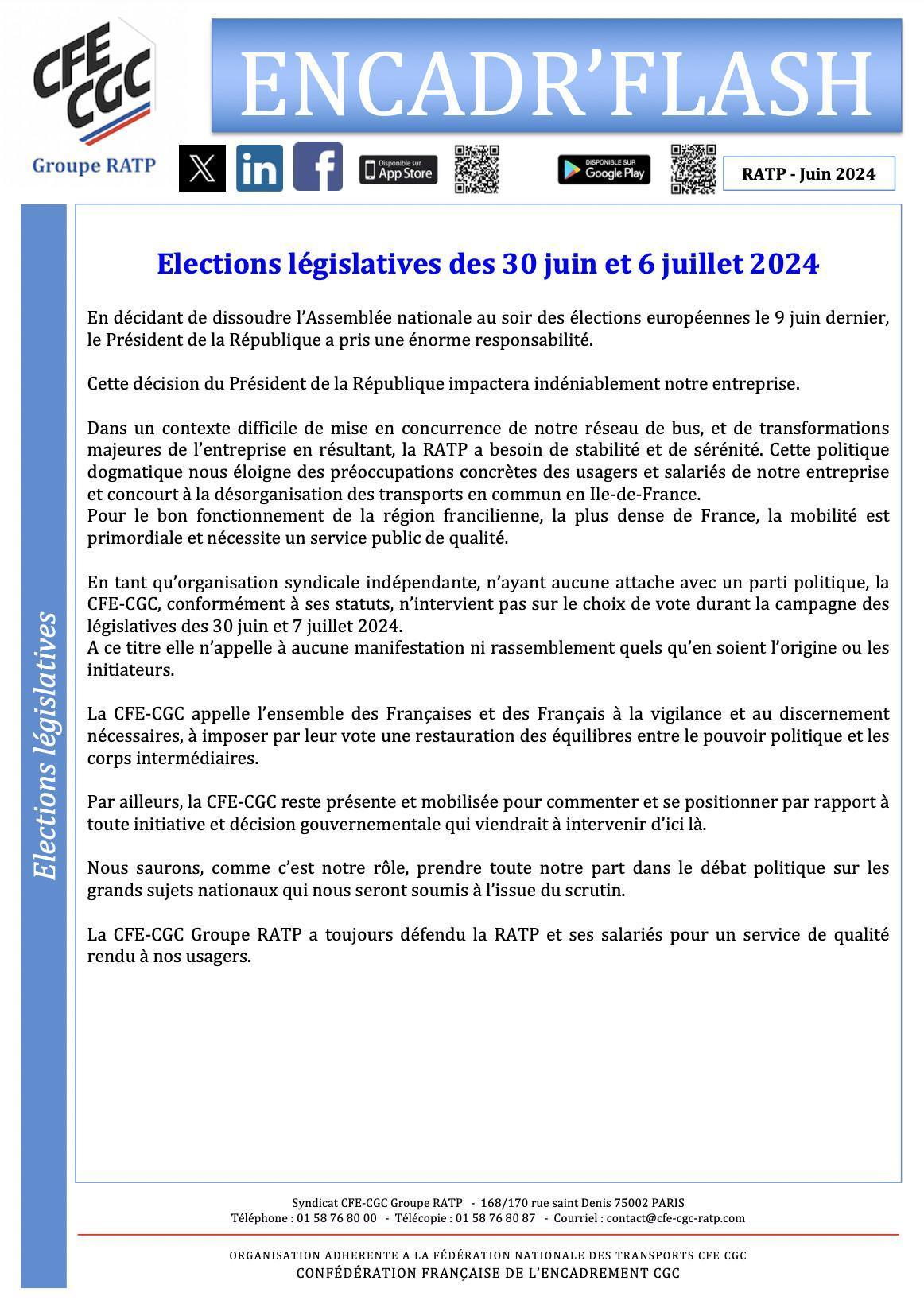 Elections législatives des 30 juin et 06 juillet 2024