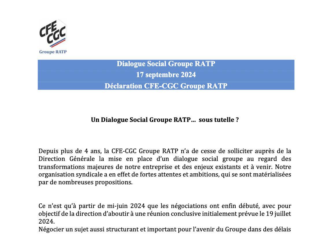 Dialogue social groupe RATP ... sous tutelle ?