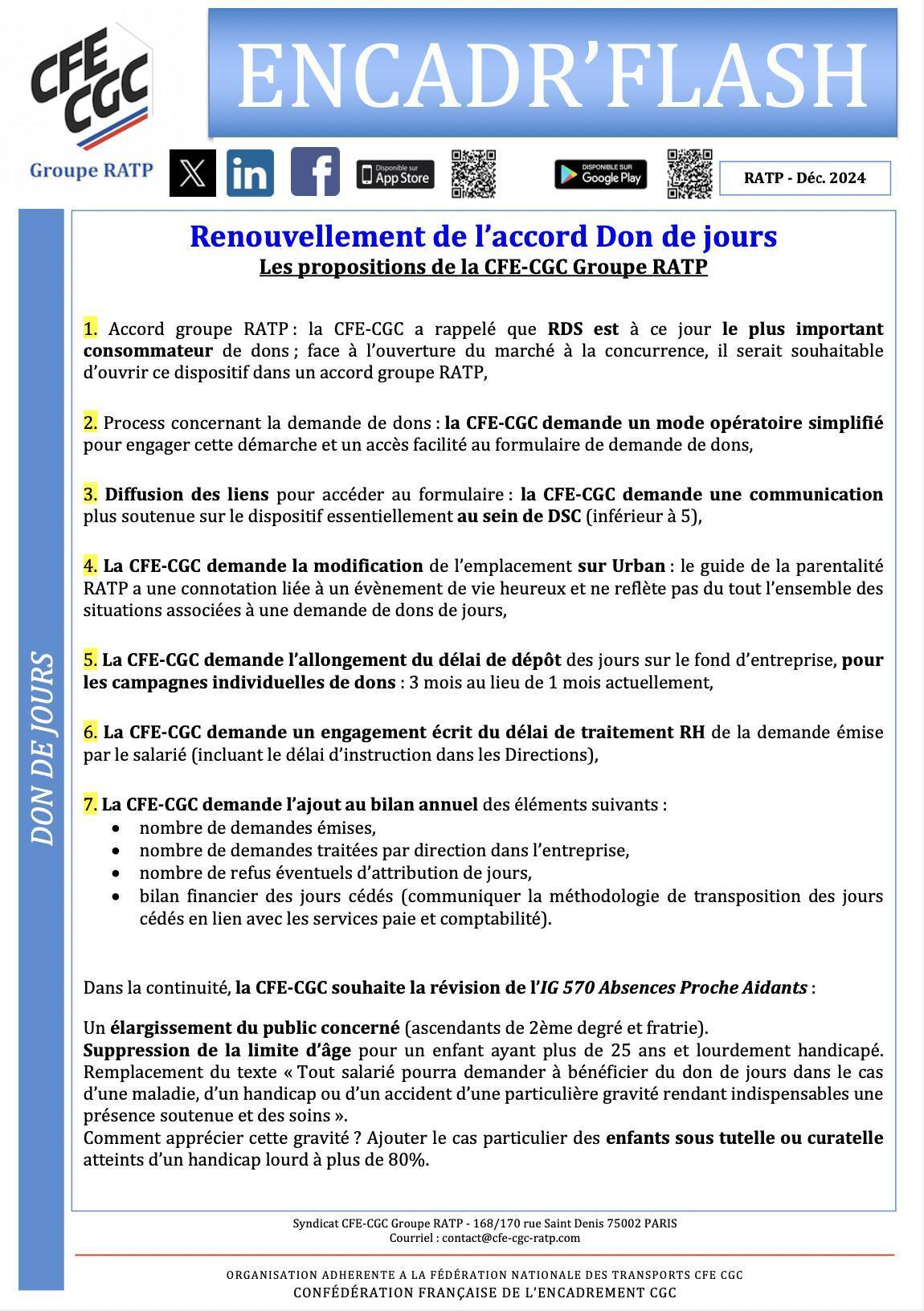 Renouvellement accord Don de jours