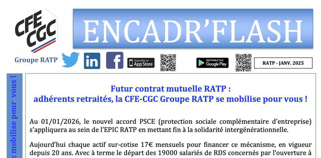 Futur contrat mutuelle RATP : adhérents retraités, la CFE-CGC Groupe RATP se mobilise pour vous !