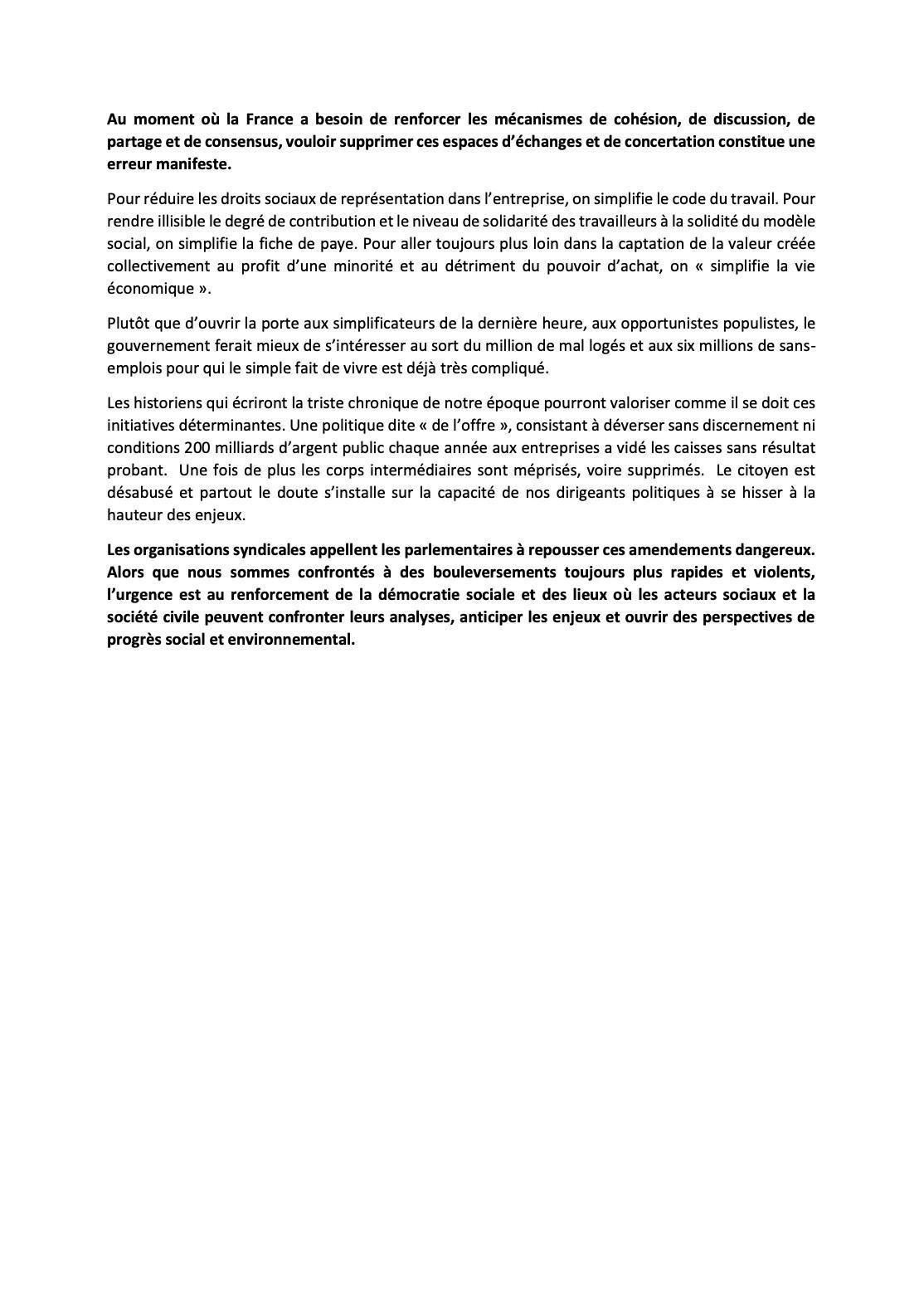 Projet de loi "simplification de la vie économique" : une attaque contre les instances de dialogue et de cohésion