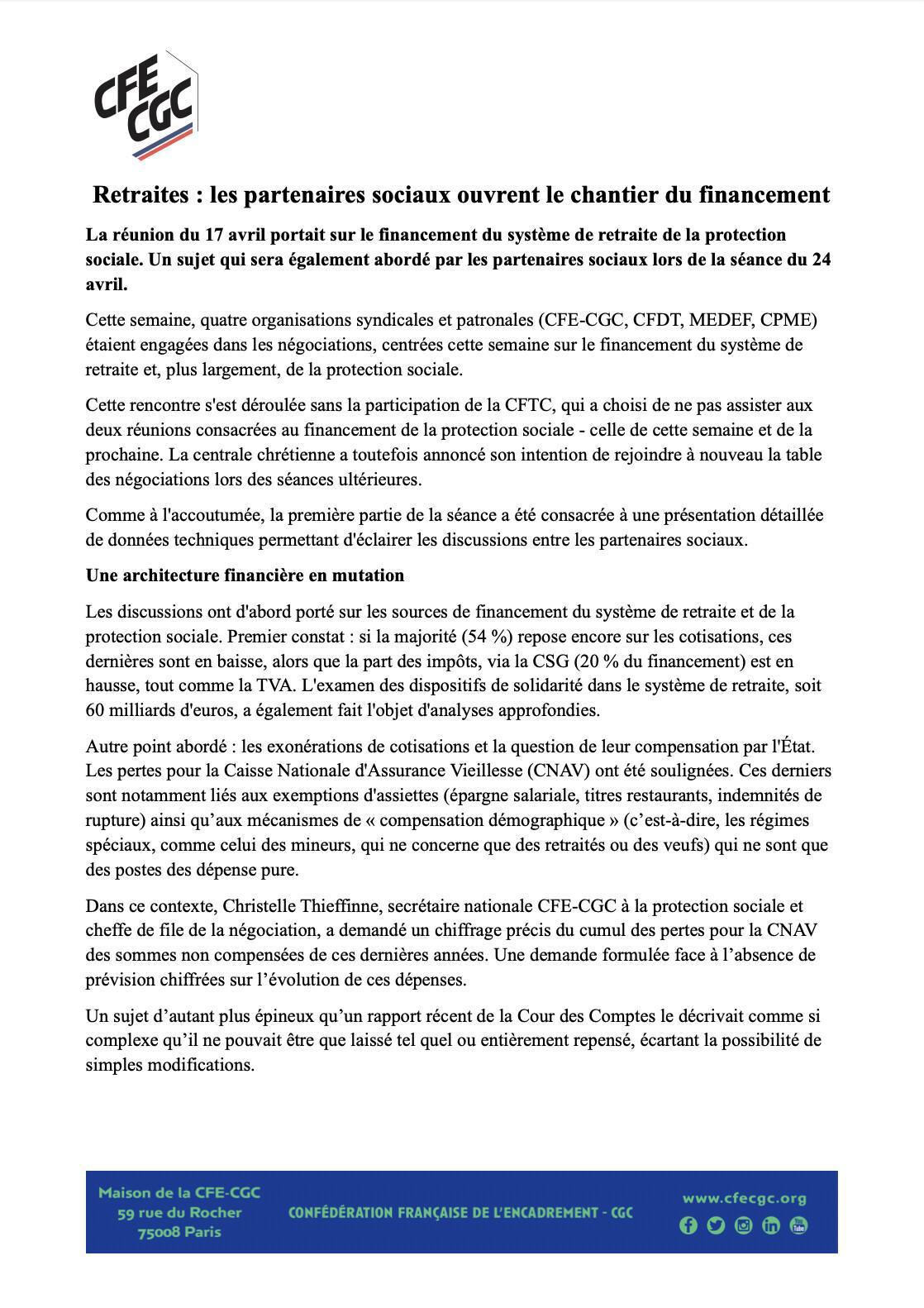 Retraites : les partenaires sociaux ouvrent le chantier du financement
