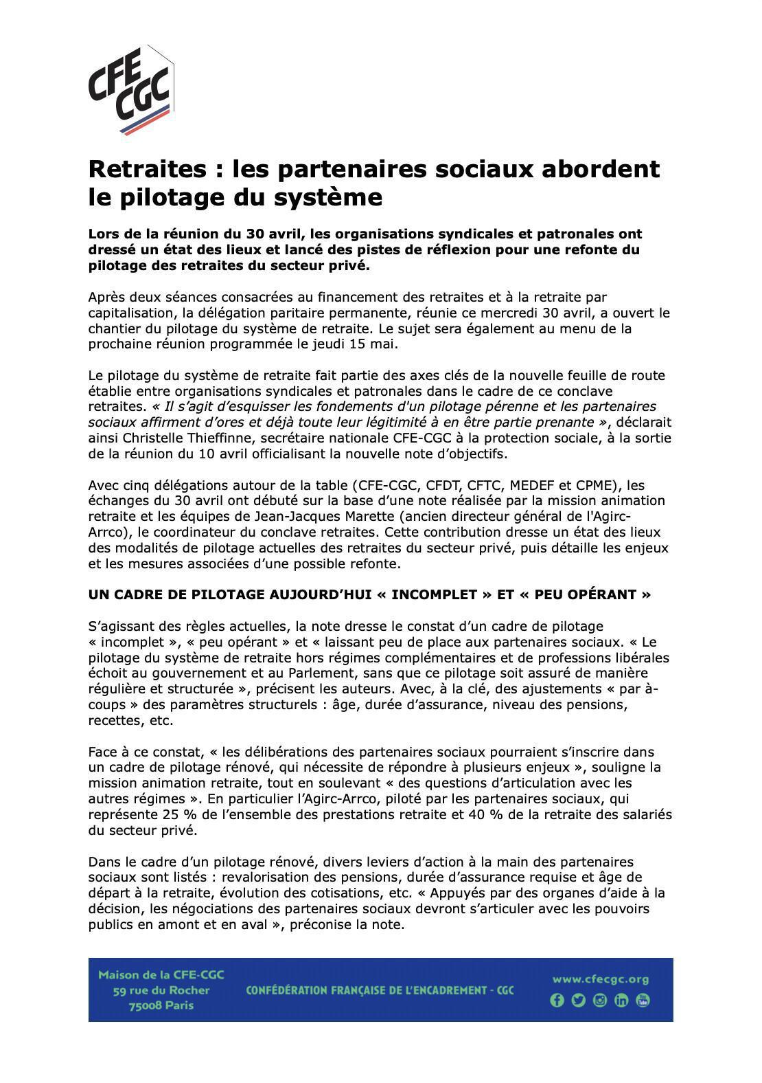 Retraites : les partenaires sociaux abordent le pilotage du système