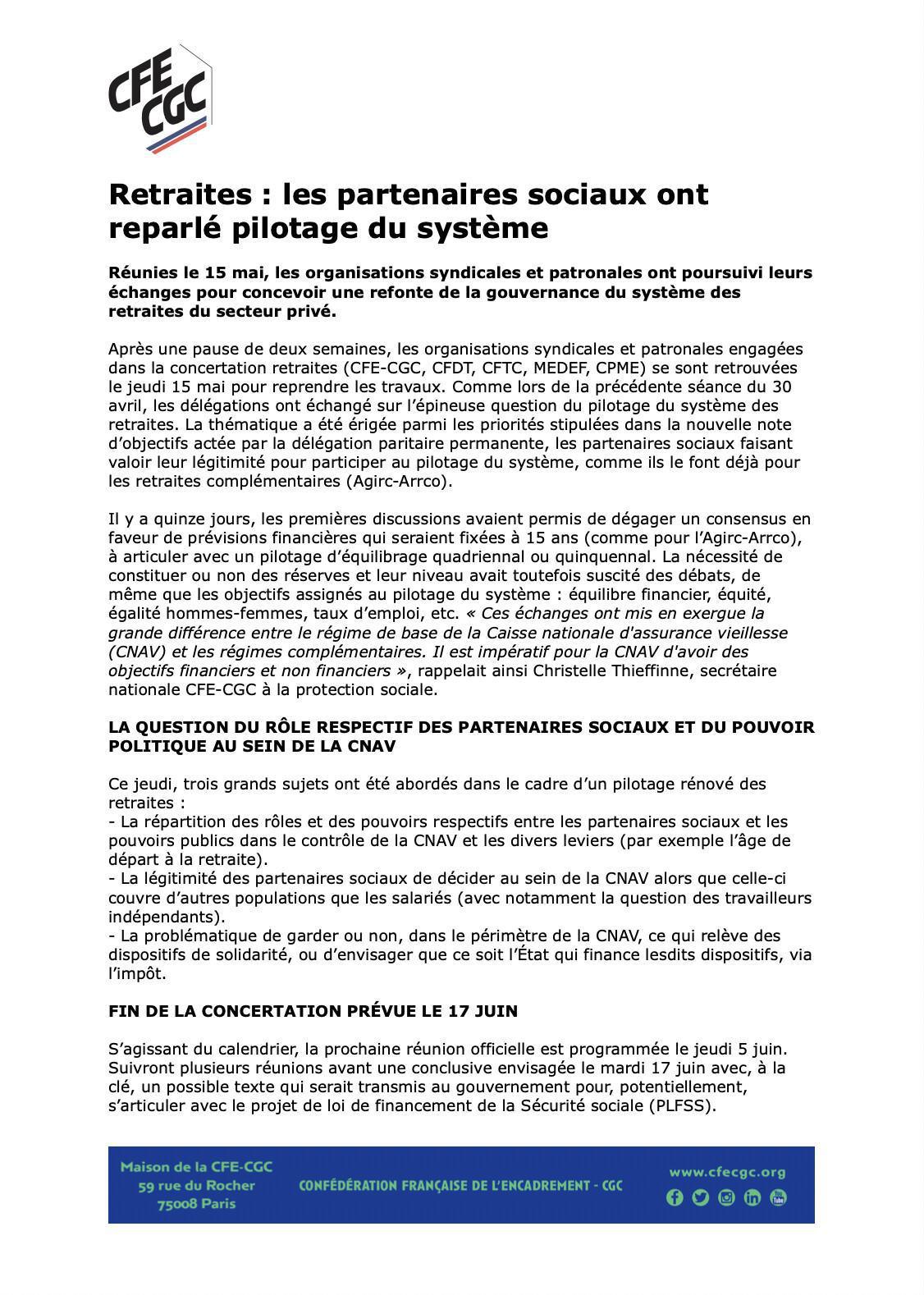 Retraites : les partenaires sociaux ont reparlé pilotage du système