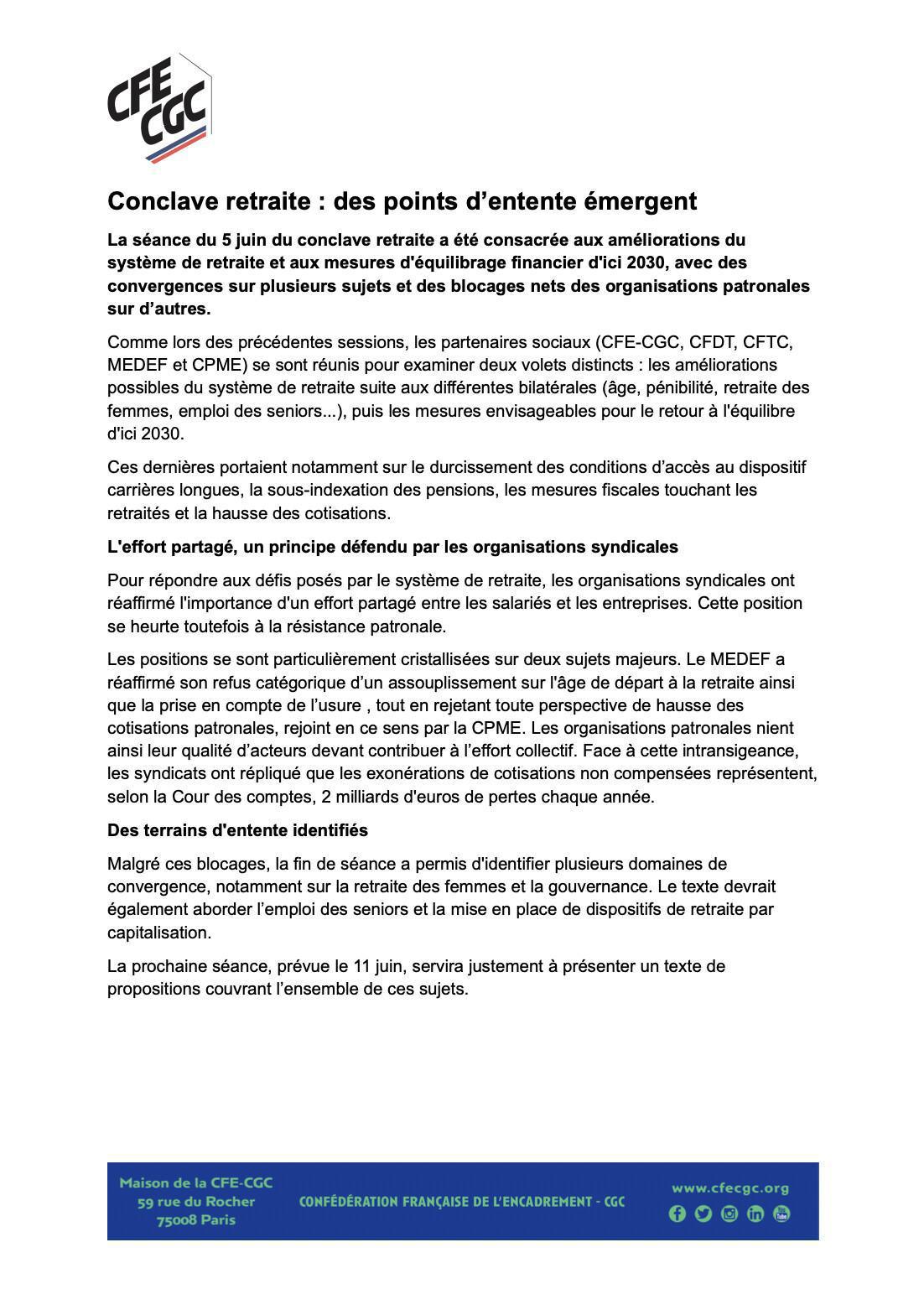 Conclave retraite : des points d’entente émergent