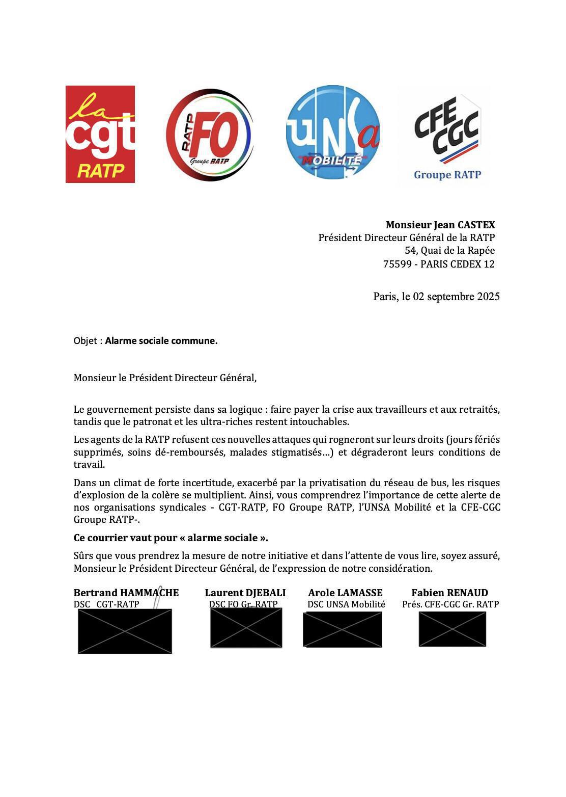Alarme sociale commune 4 OSR RATP