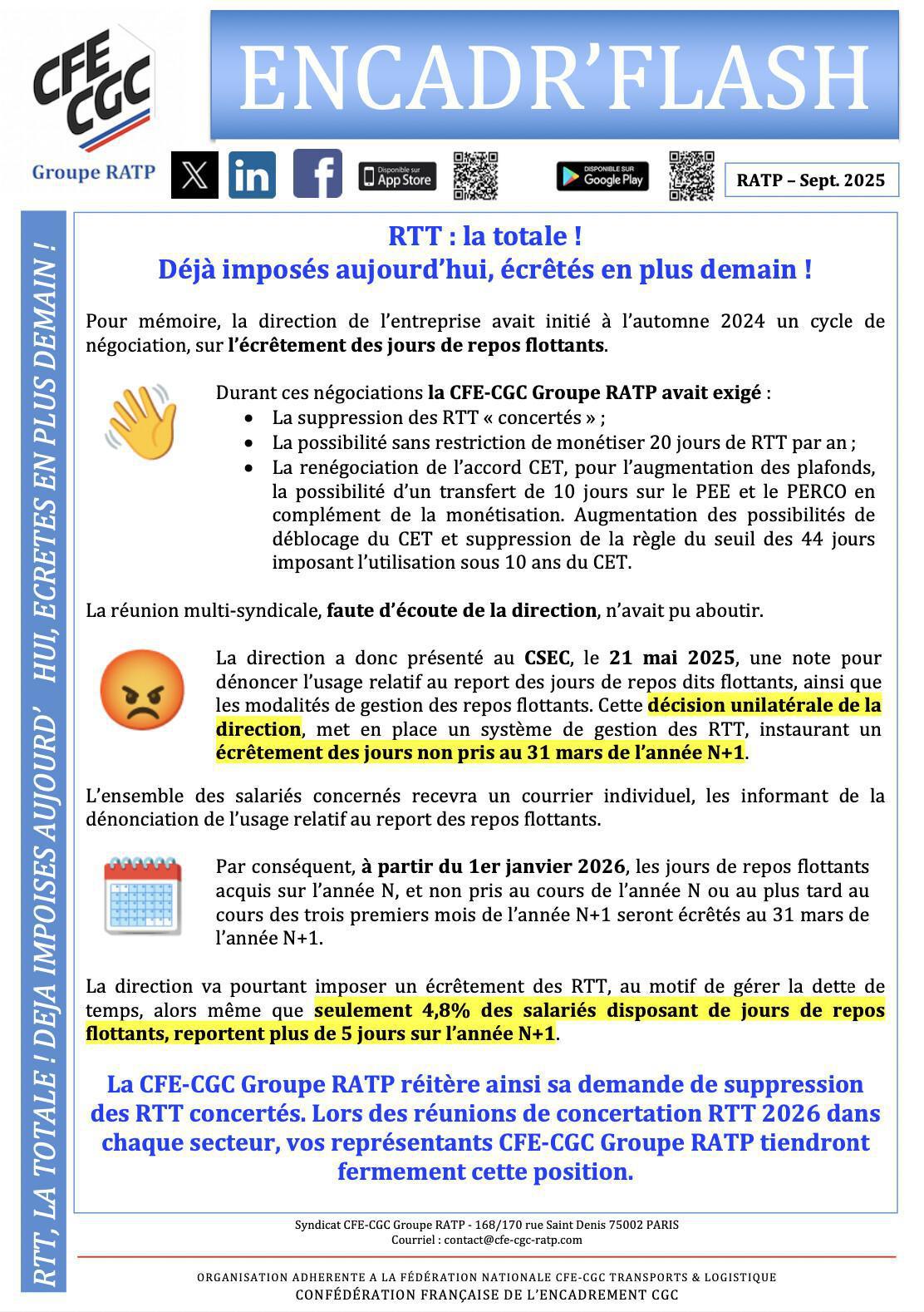 RTT : la totale ! Déjà imposés aujourd'hui, écrêtés en plus demain !