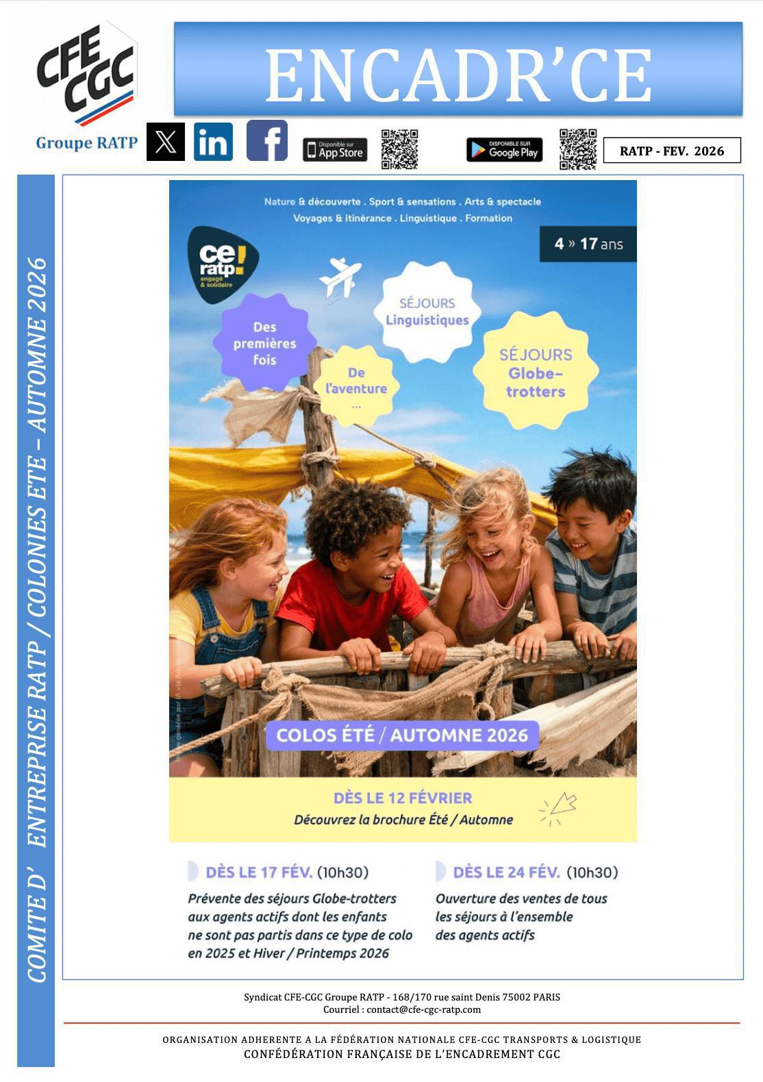 CE RATP - Colonies été automne 2026
