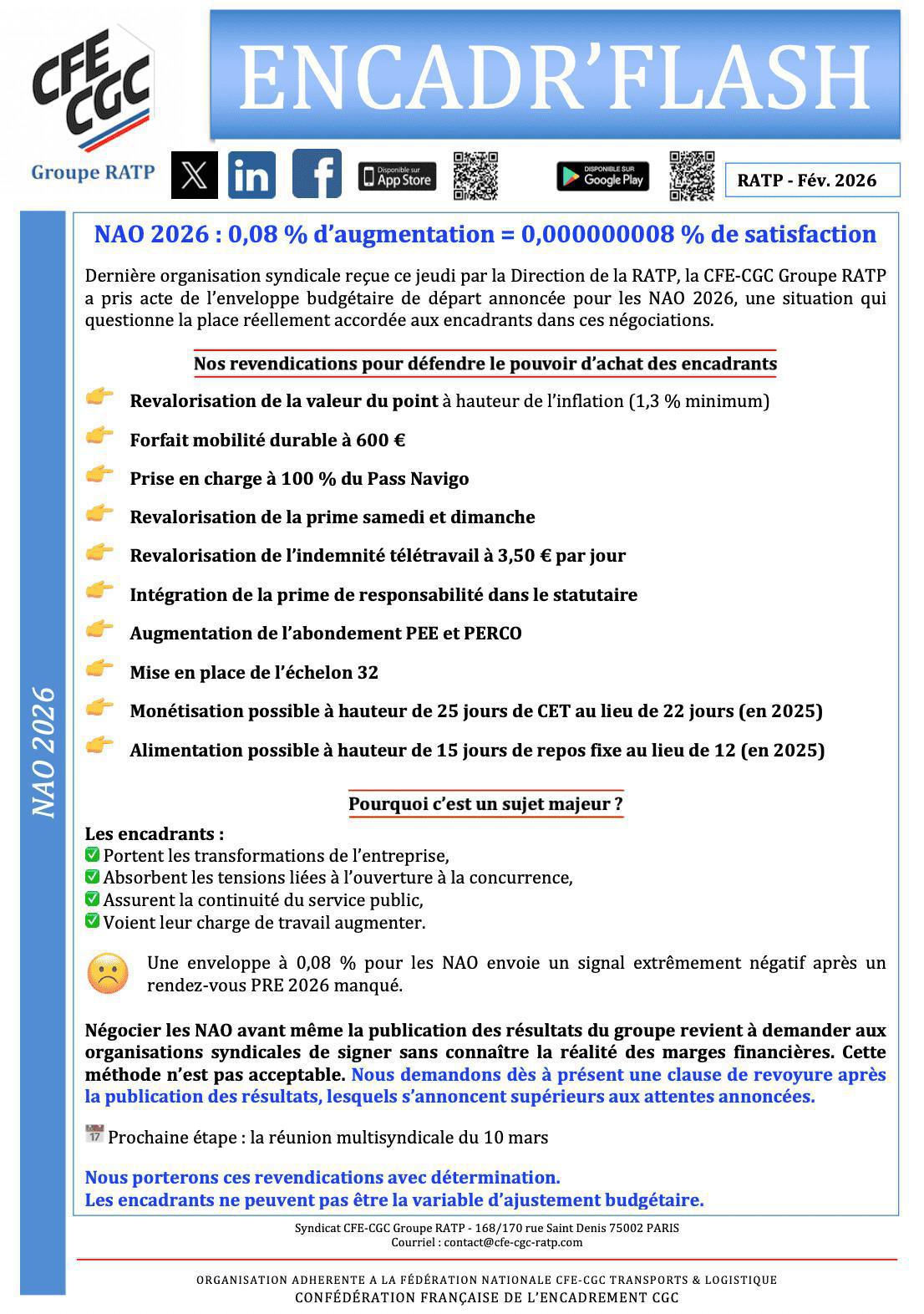 NAO 2026 : 0,08 % d’augmentation = 0,000000008 % de satisfaction