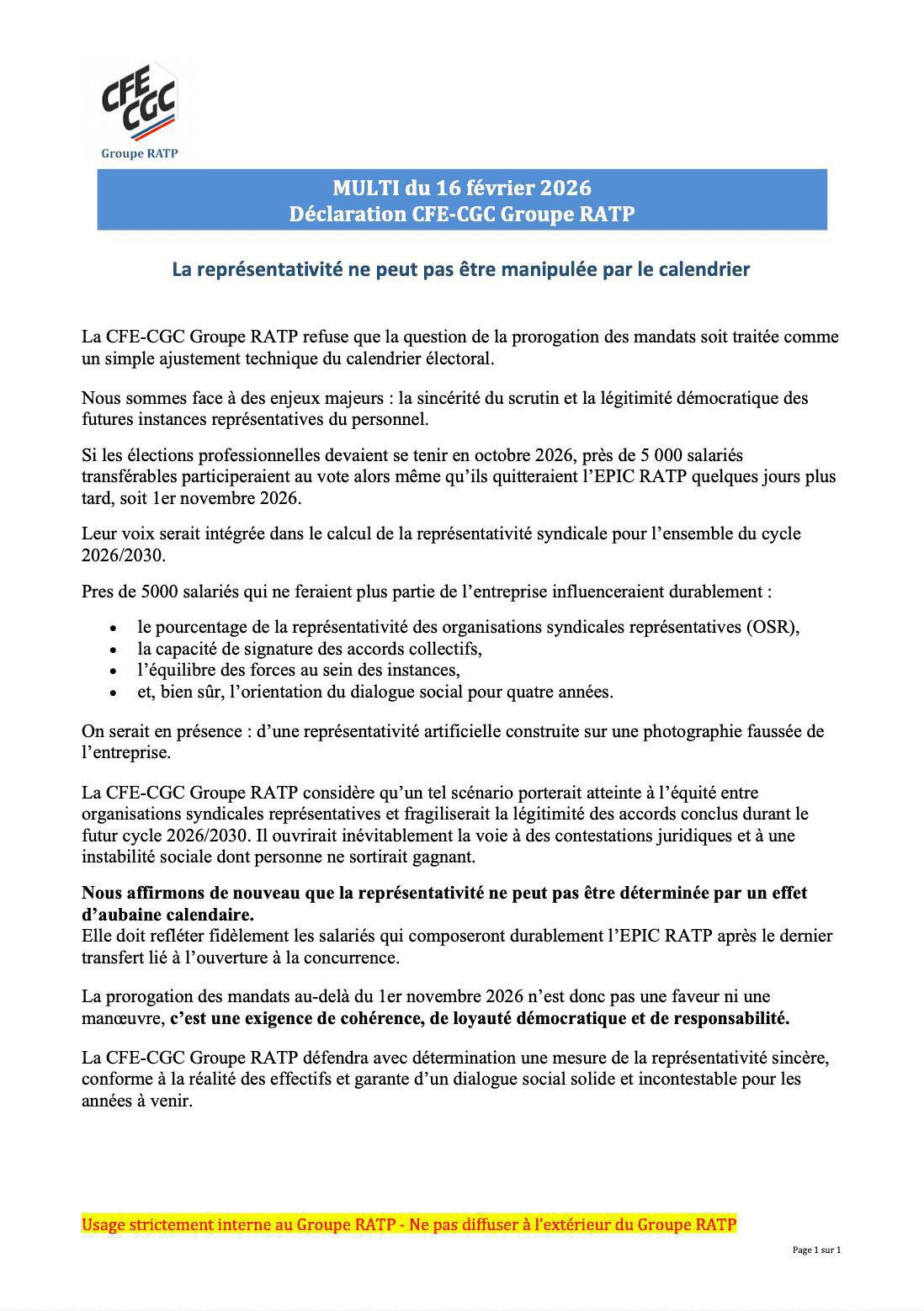 La représentativité ne peut pas être manipulée par le calendrier