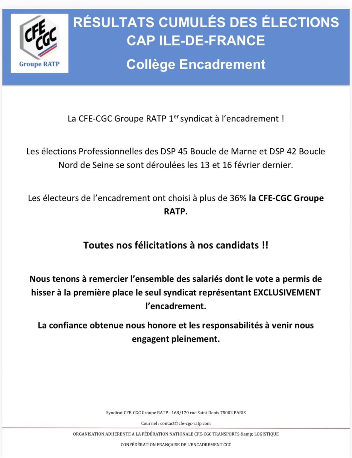 ÉLECTIONS PROFESSIONNELLES – RATP Cap Île-de-France