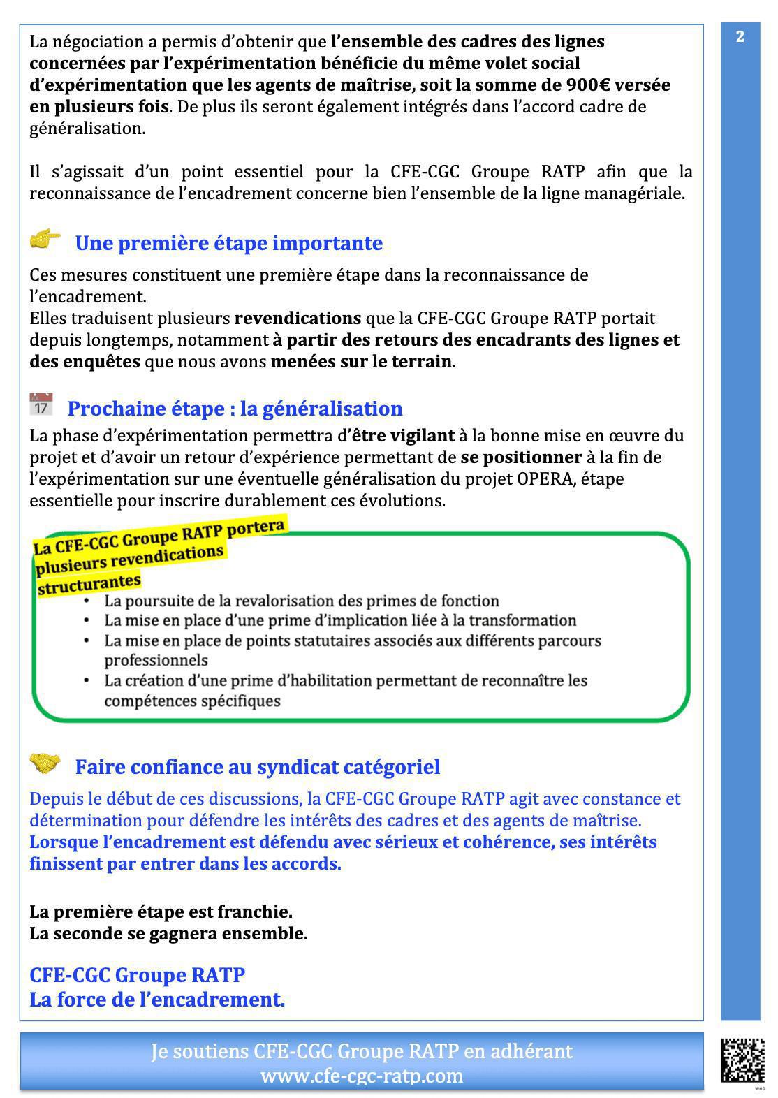 OPERA : l'encadrement obtient ses premières reconnaissances