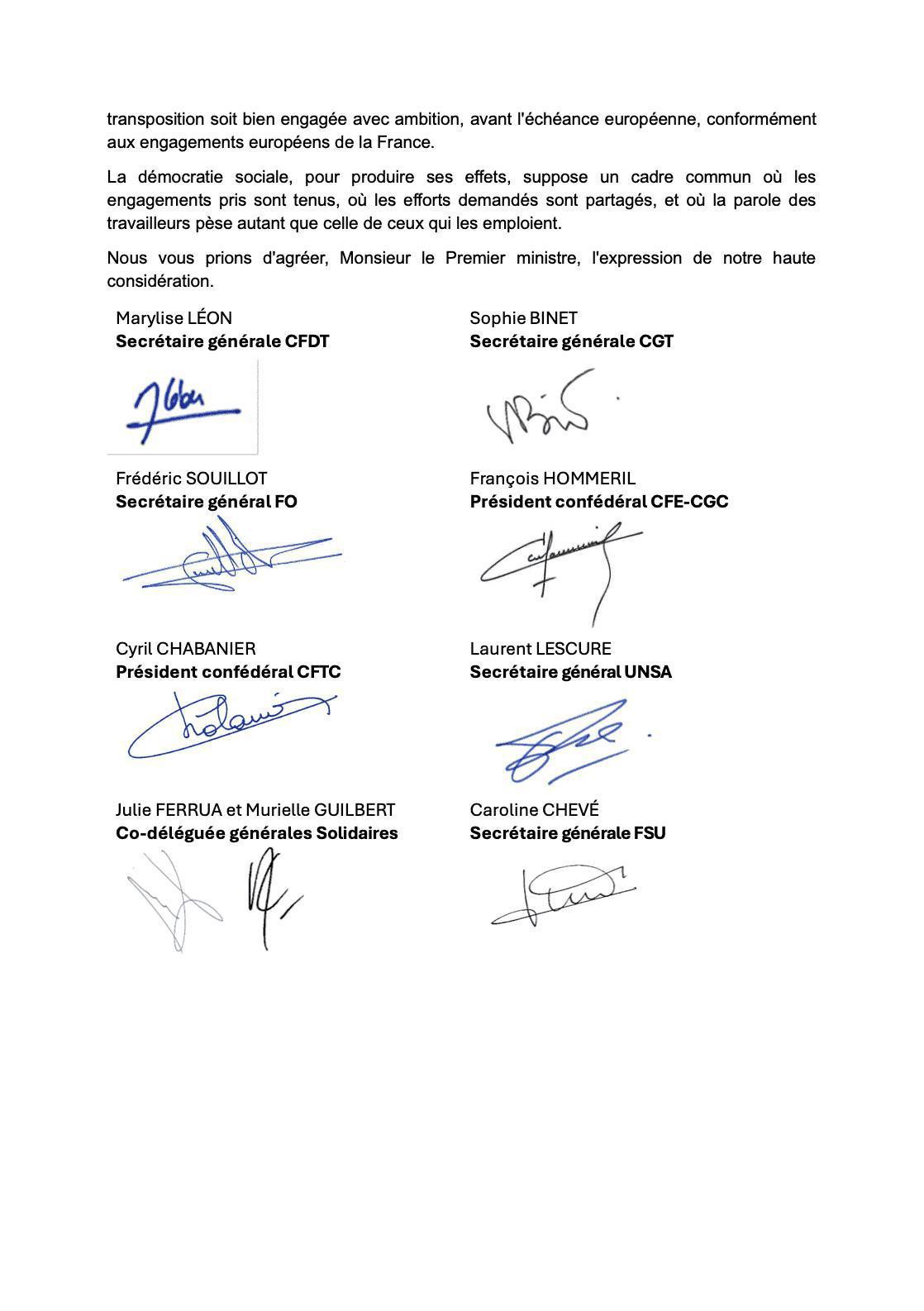 Courrier intersyndical 27 mai 2026