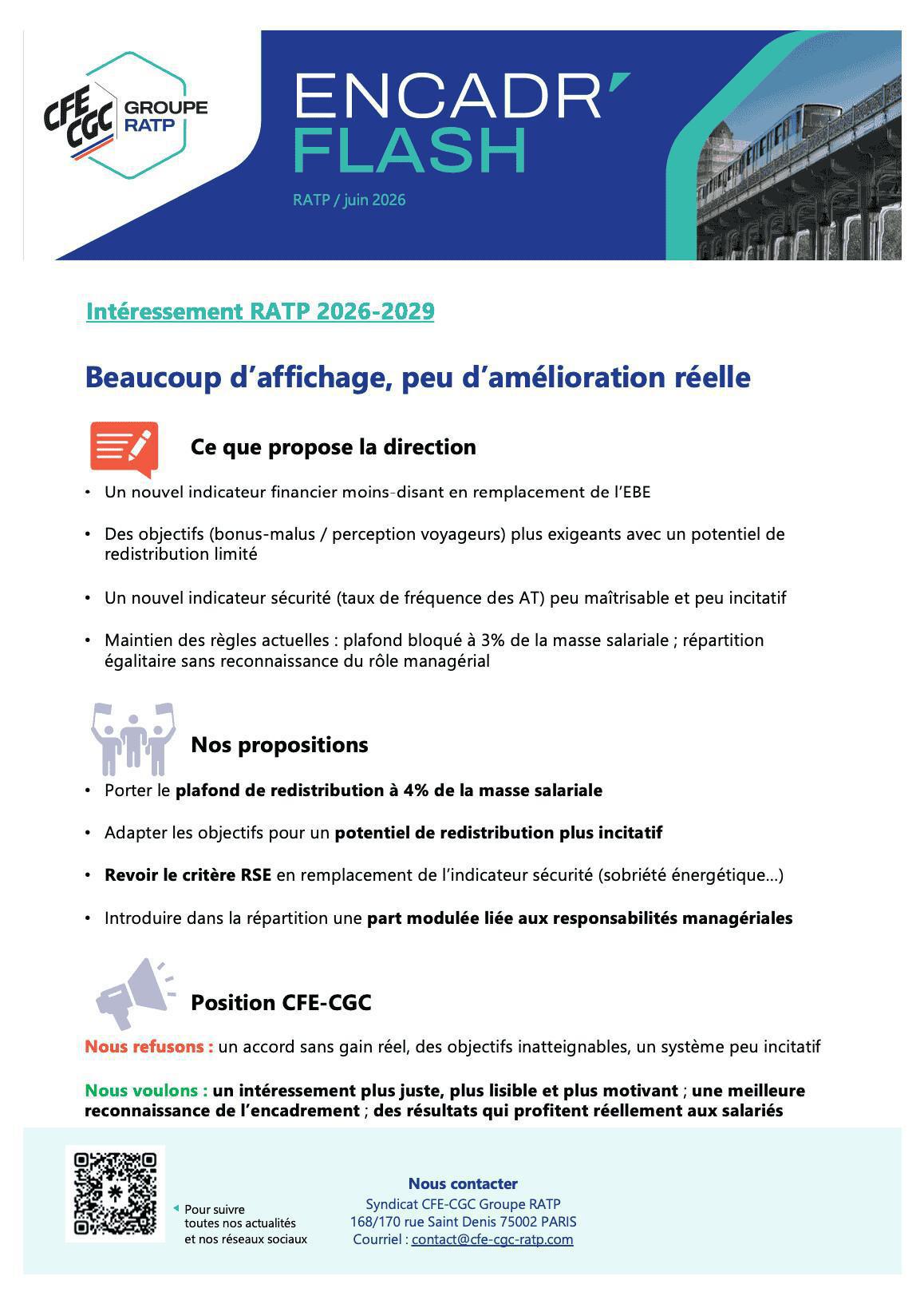 Intéressement RATP 2026-2029 : beaucoup d'affichage, peu d'amélioration réelle