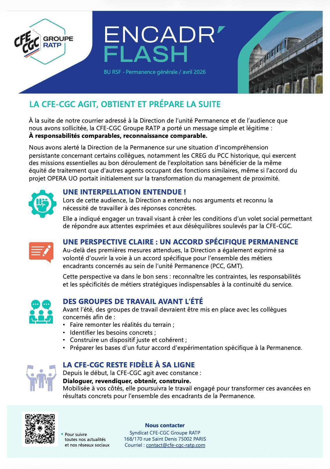 Permanence générale : la CFE-CGC agit, obtient et prépare la suite