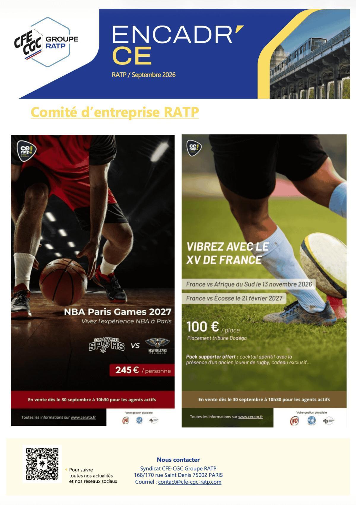 CE RATP - Ventes basket et rugby