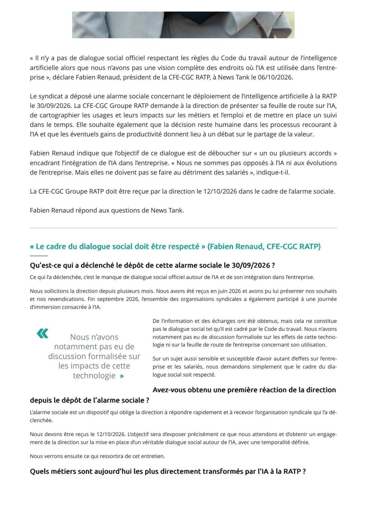IA à la RATP : "Il n'y a pas de dialogue social officiel"