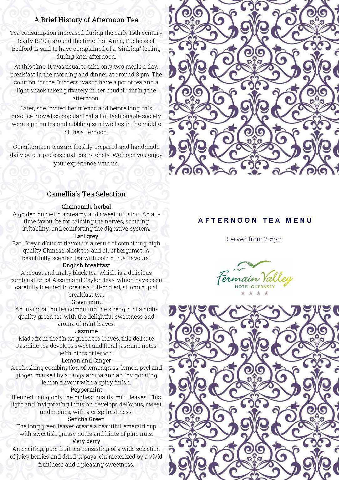 The Valley Tea Rooms Menu