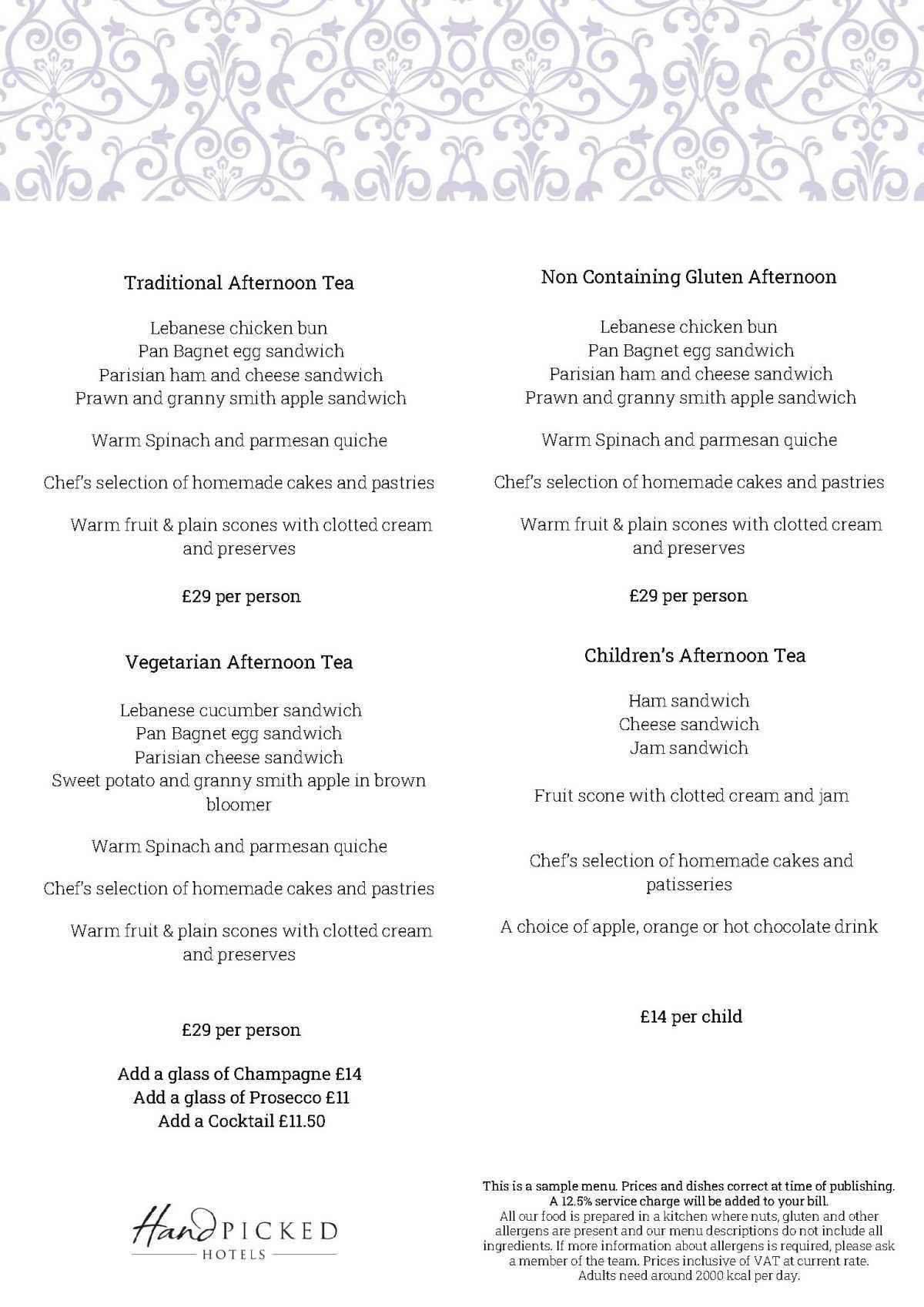 The Valley Tea Rooms Menu