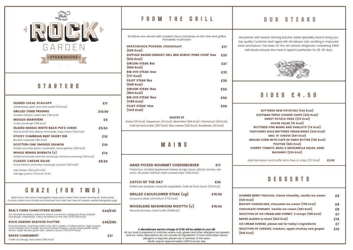 The Rock Garden Steakhouse Main Menu