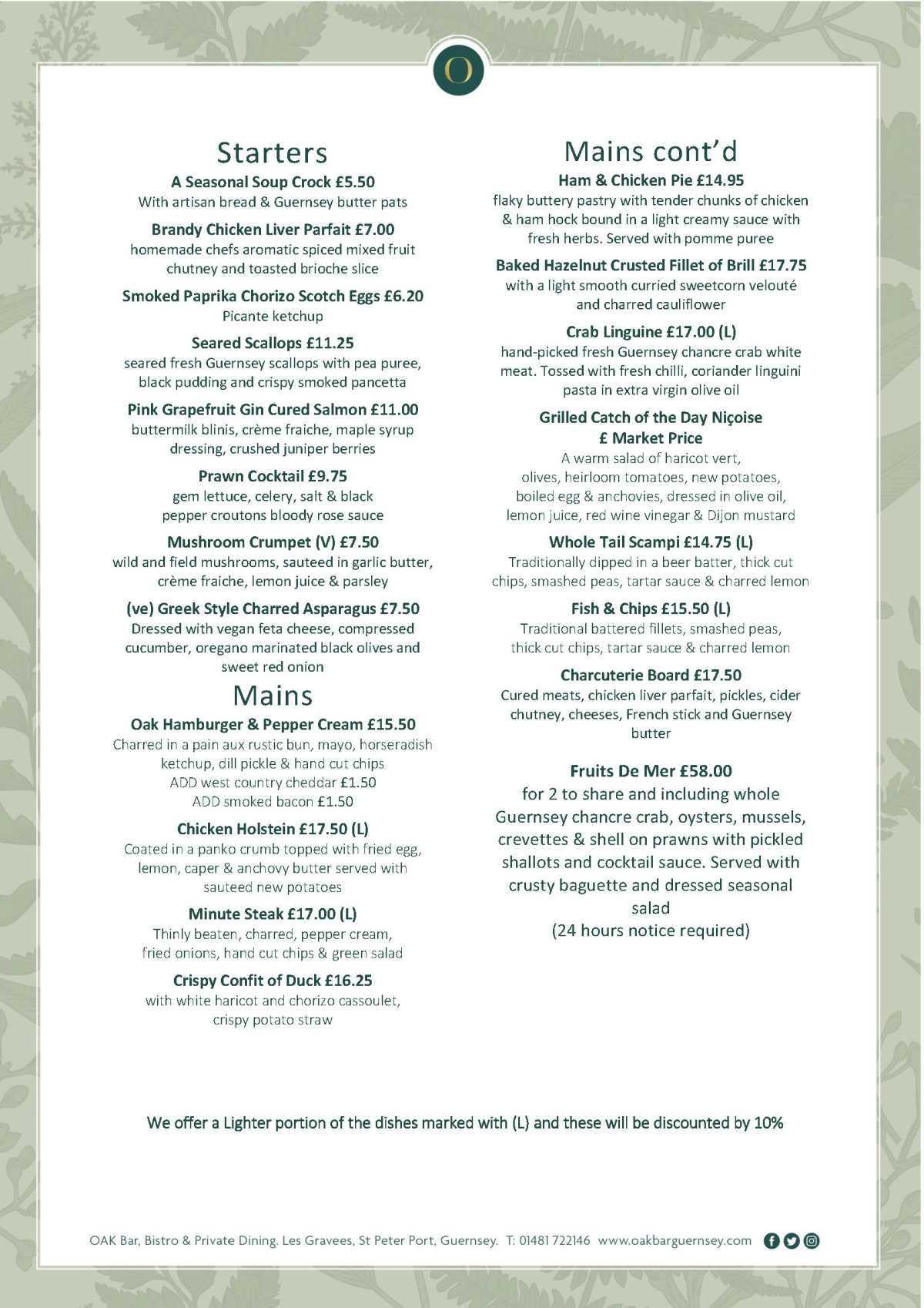 Oak Bar & Bistro - Lunch