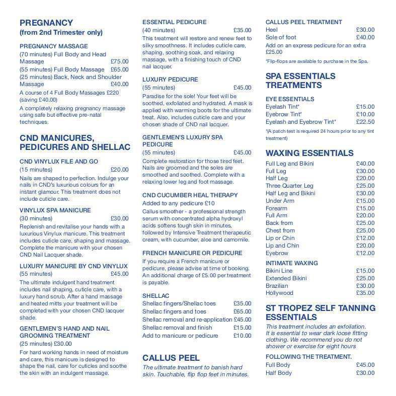 OGH Treatment Menu