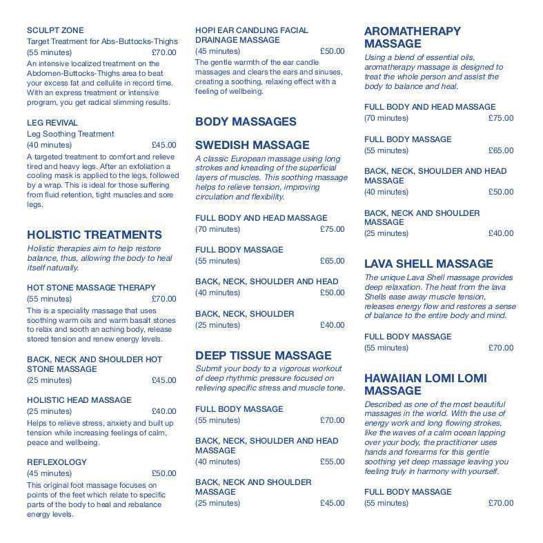 OGH Treatment Menu