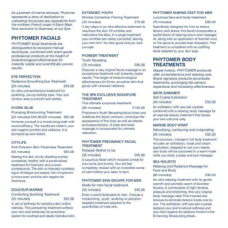 OGH Treatment Menu