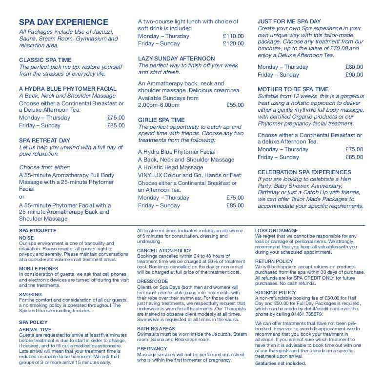 OGH Treatment Menu