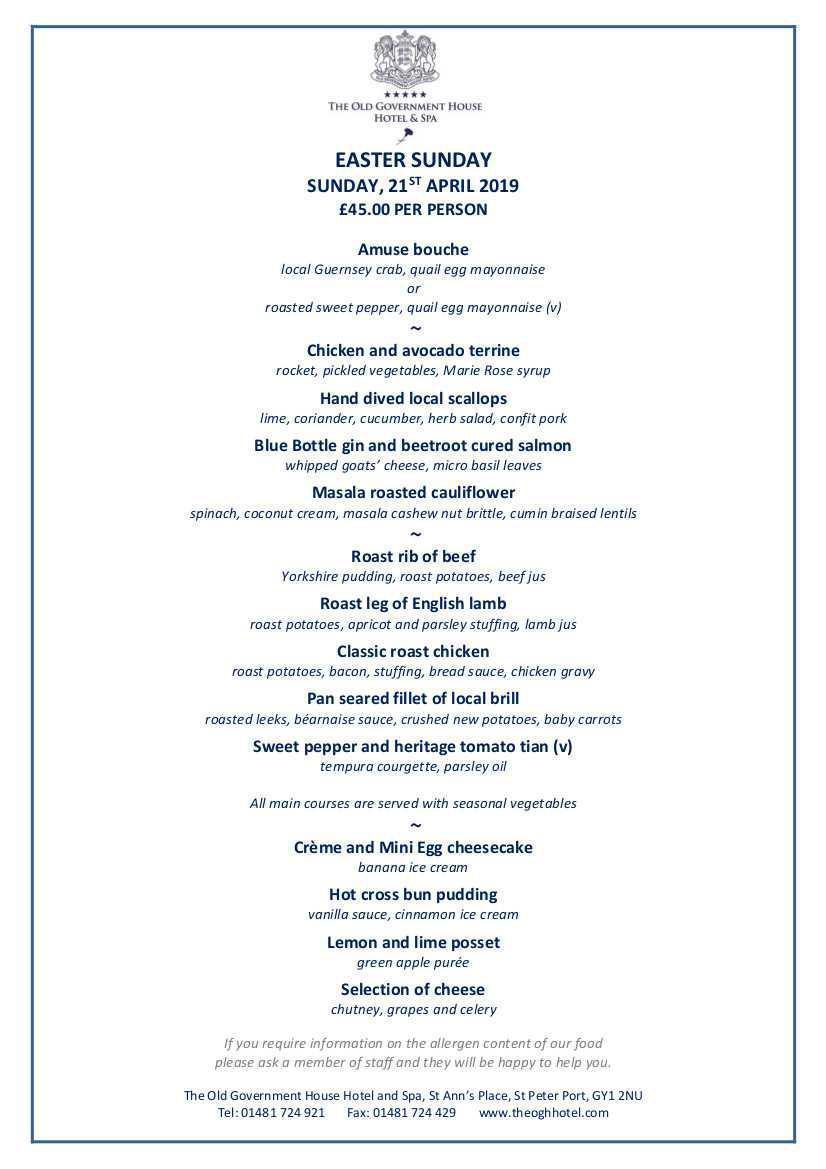 OGH Sunday Lunch Menu