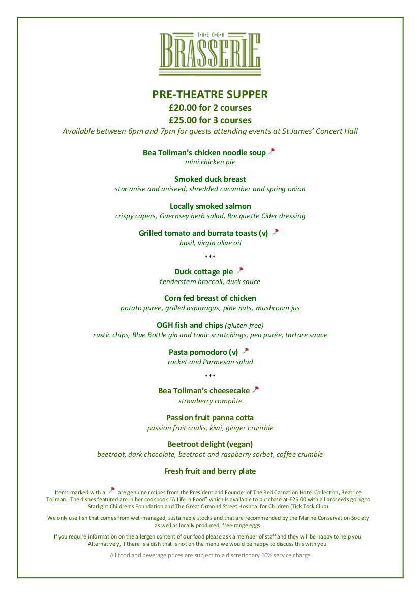 OGH Pre-Theatre Menu