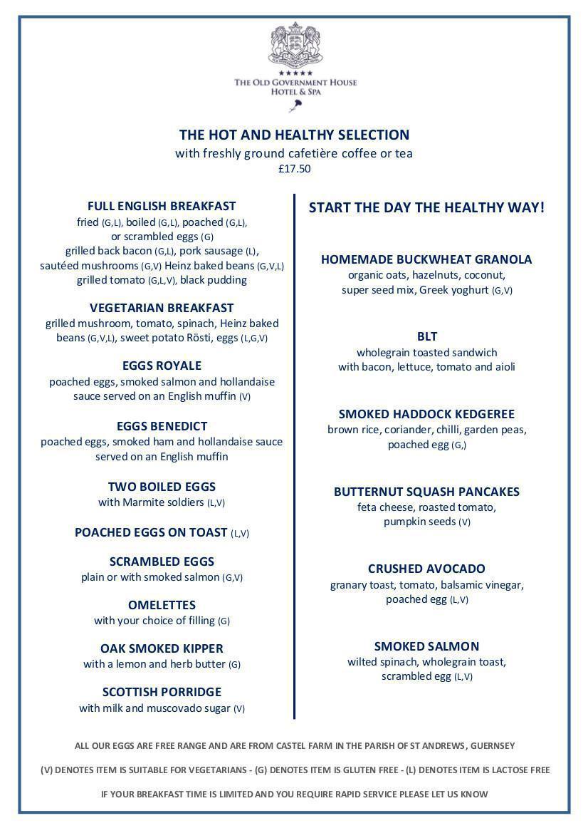 Breakfast Menu at OGH