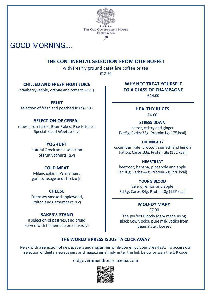 Breakfast Menu at OGH