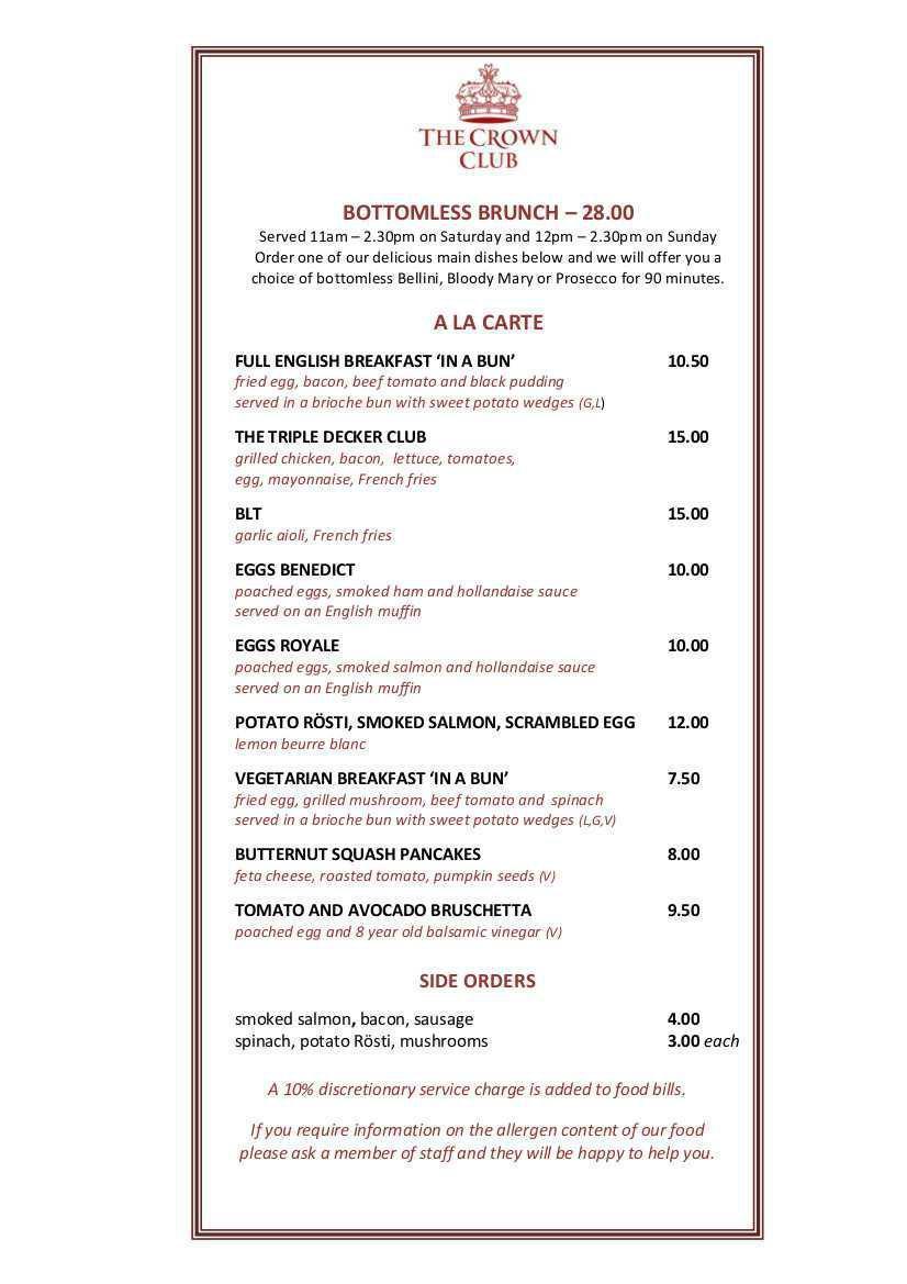 Bottomless Brunch Menu
