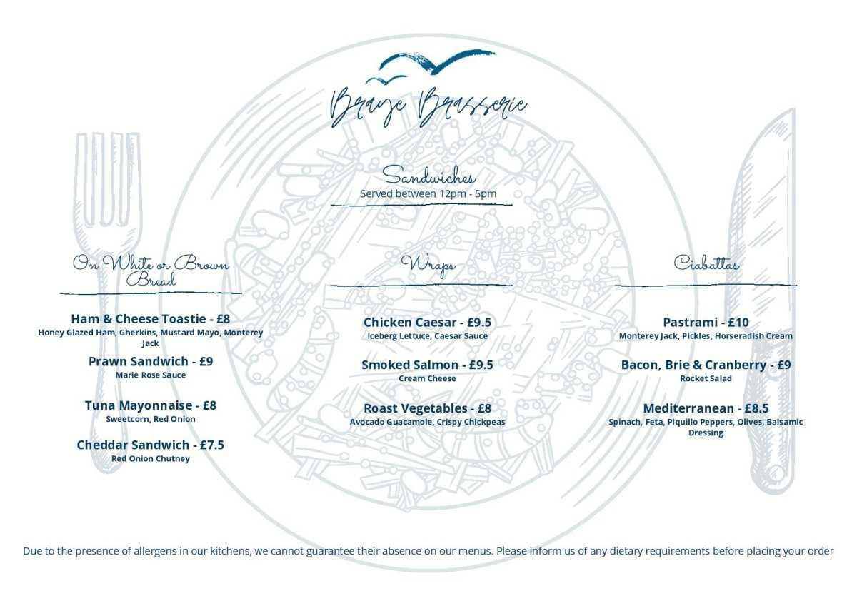 Braye Beach Hotel Brasserie Menu