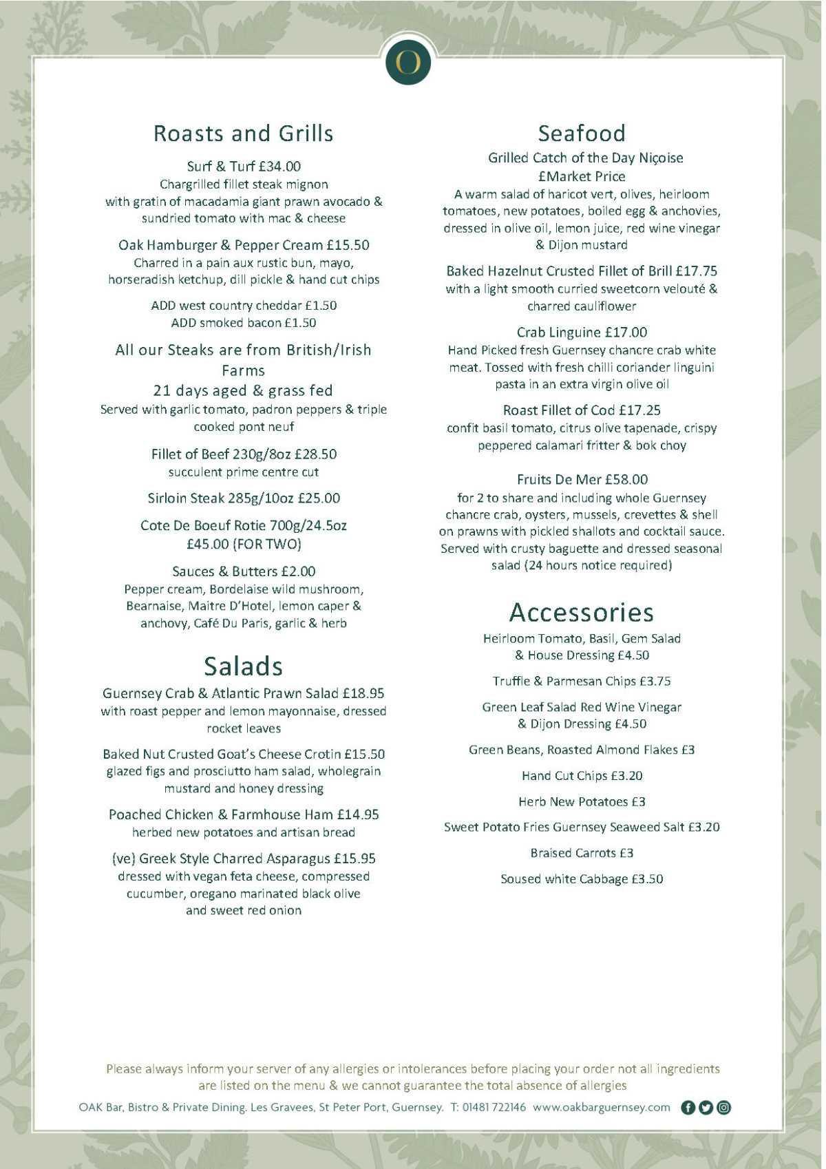 Oak Bar & Bistro - Dinner