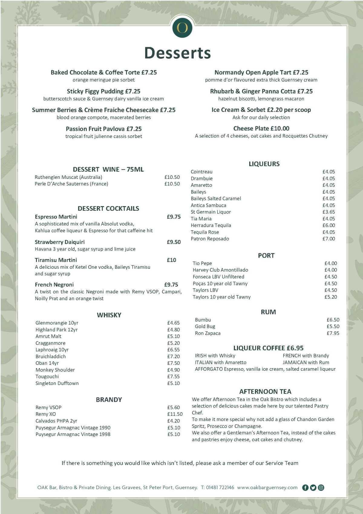 Oak Bar & Bistro - Desserts