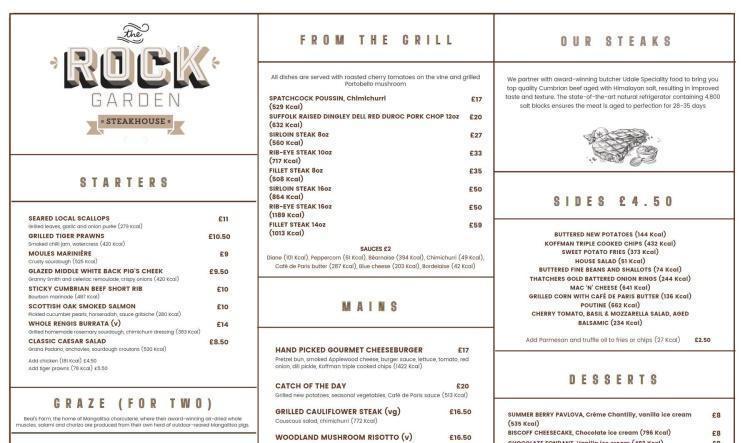 The Rock Garden Steakhouse Main Menu