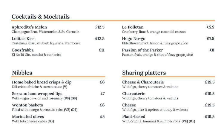 J B Parker's Lunch & Dinner Menu