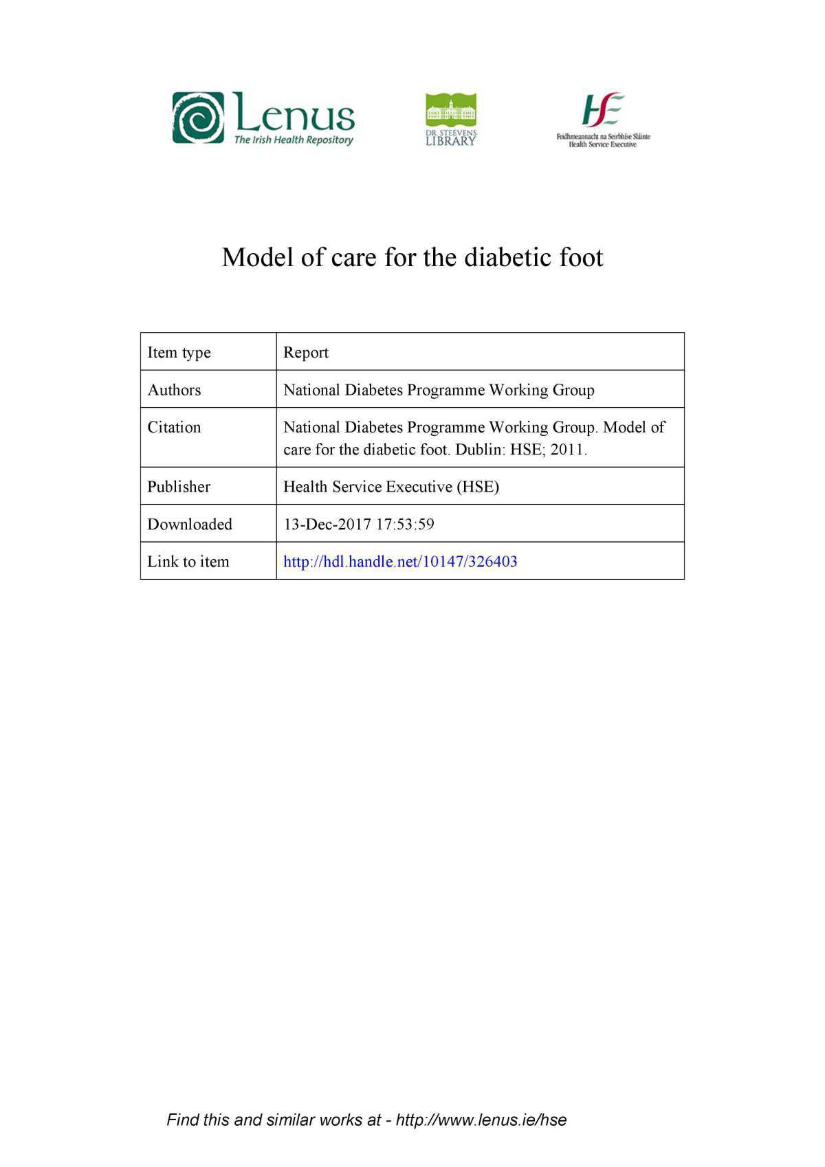 Model of care for the diabetic foot 