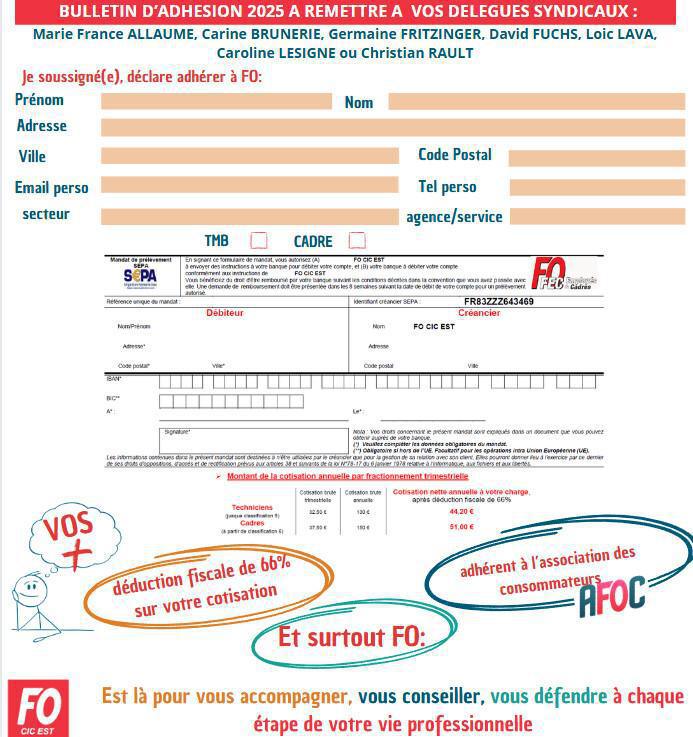 bulletin adhésion FO CIC EST 2025