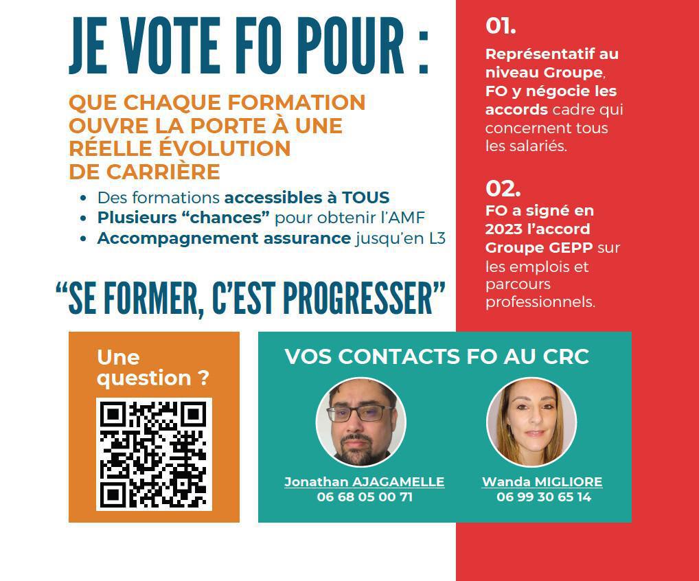 CRC : parce que se former, c'est progresser ! Je vote FO