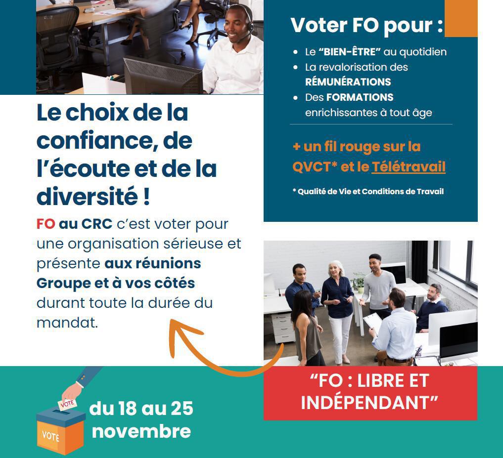 CRC : pour une équipe engagée et présente sur site ! Je vote FO