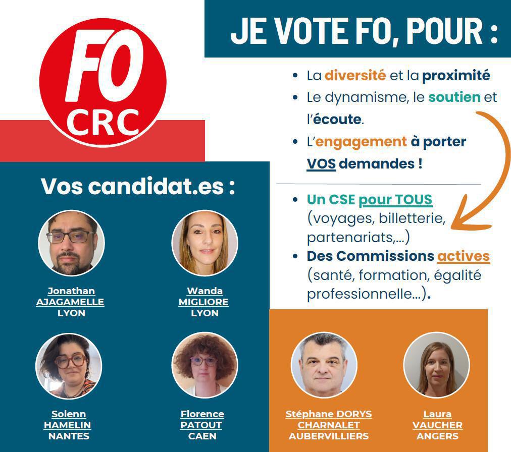 CRC : pour une équipe engagée et présente sur site ! Je vote FO